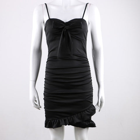 Sexy Ruffle Bow Tie Bodycon Mini Dress Spaghetti Strap Red Black Party Wrap Bandage Sundress Summer Beach Dresses Women