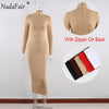 Nadafair Sexy Women Dress Long Sleeve Turtleneck Autumn Winter Solid Casual Basic Black White Bodycon Slim Maxi Dress For Women