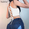 Sleeveless Backless Criss Cross Lace-up Skinny Summer Women Crop Tops 2022 White Black T Shirts Sexy Casual Camis