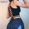 Sleeveless Backless Criss Cross Lace-up Skinny Summer Women Crop Tops 2022 White Black T Shirts Sexy Casual Camis