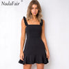 Square Collar Backless Ruffles Women Summer Dress Casual Mini Vestidos Strap Wrap Sexy Bodycon party Dresses