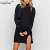 Nadafair Turtleneck Knit Sweater Dress Femme Sexy Split Cut White Black Long Sleeve Casual Basic Bodycon Women's Winter Dress