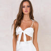White Black Sleeveless Backless Solid Strap Tops Women Bow Lace Up Casual Crop Tops Summer Sexy Mini Beach Camis