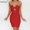 new fashion solid sleeveless backless off shoulder bodycon dress women sexy mini hollow out party dress white red black