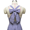 Women Dresses Bandage Cross Bow Midi Summer Dress Blue Striped Sleeveless Sexy Backless Vintage Party Dress Sundress