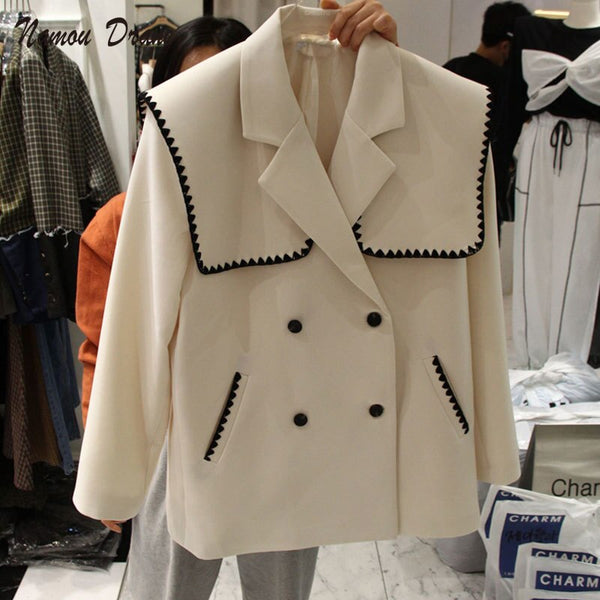 Namou Drane 2023 Spring Navy Collar Double-breasted Casual All-match Slim Suit Jacket Women's Suit Woman Jacket