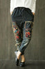 National Wind Embroidery flowers Patch Retro Loose Casual Denim Trousers Collapse Pants Female Literary 204