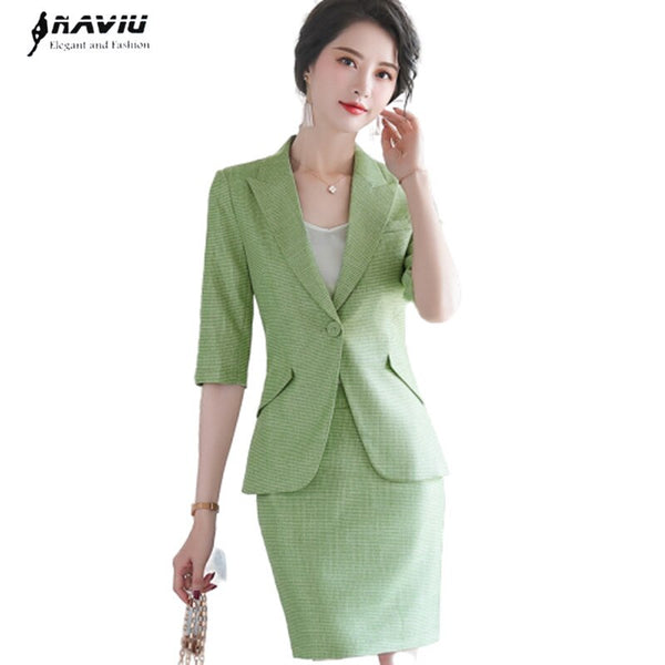 Naviu 2022 Small Plaid Skirt Suit  Two Pieces Set For Women Spring Clothes Uniform
