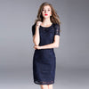 Navy Blue Grey Dress Hot Women Gorgeous Dress Allover Embroidery Short Sleeve Bodycon Plus Size Party Pencil Dress XXXL Female