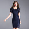 Navy Blue Grey Dress Hot Women Gorgeous Dress Allover Embroidery Short Sleeve Bodycon Plus Size Party Pencil Dress XXXL Female