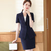 Navy Blue Short Sleeve Suits Women Summer Temperament Business Slim Blazer And Skirt Office Ladies Work Wear