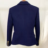 Navy Blue Women Blazer Cotton Linen 2023 Autumn Metal Gold Double-breasted Button Slim Blazers Jackets Suit