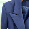 Navy Blue Women Blazer Cotton Linen 2023 Autumn Metal Gold Double-breasted Button Slim Blazers Jackets Suit