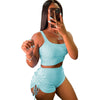 Neon Yellow Knitted Suits 2 Pieces Sets Women's Outfit Low Neck Cropped Tank Top+ruched Drawstring Biker Short Summer Tracksuit