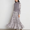 Neploe 2022 Autumn Women Robes Japanese Fresh Vestidos Half High Collar Printed Pleated Dresses Knit Drawstring Vest Suits