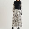Neploe 2022 Autumn Women Robes Japanese Fresh Vestidos Half High Collar Printed Pleated Dresses Knit Drawstring Vest Suits