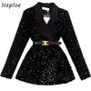 Neploe 2023 Autumn Ladies Sequined Coat Female Notched Collar Shiny Sequin Women Blazers Long Sleeve Outer Wear Jacket