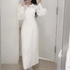 Neploe 2023 Japanese Design Women Robes Temperament Vestidos Lapel Long Sleeve Shirt Patchwork empire Knitted Slim Dresses