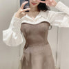 Neploe 2023 Japanese Design Women Robes Temperament Vestidos Lapel Long Sleeve Shirt Patchwork empire Knitted Slim Dresses
