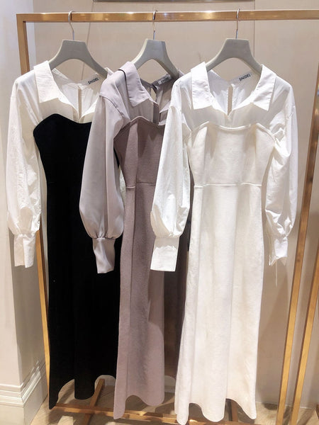 Neploe 2023 Japanese Design Women Robes Temperament Vestidos Lapel Long Sleeve Shirt Patchwork empire Knitted Slim Dresses