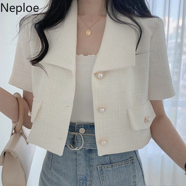 Neploe Blazer Women 2022 Summer Suit Female Korean Loose Casual Short Tops Office Lady Single Breasted White Coat Femme
