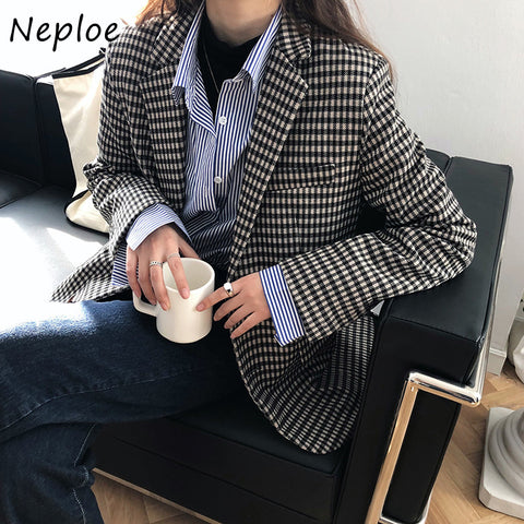 Neploe Business Wear Plaid Blazer Jacket Woman Women's Clothing 2023 Two Buttons Casual Womens Jackets Short Coat