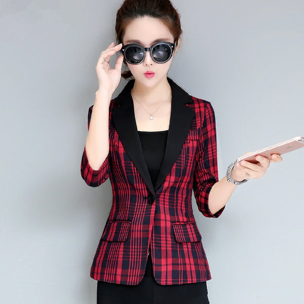 Casual Suit Blazer New Women Plaid Jacket 2022 Autumn Plus Size 3XL Single Button Coat Work Wear Fashion Outwear 33696