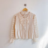 Neploe Chic Button Hollow Out Flower Lace Patchwork Shirt Stand Collar All-match Femme Blusas Petal Sleeve Women Blouses
