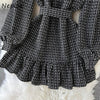 Neploe Elegance French Style Plaid Woolen Dress 2022 Autumn Winter Temperament Robe Peter Pan Collar Woman Dresses