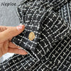Neploe Elegance French Style Plaid Woolen Dress 2022 Autumn Winter Temperament Robe Peter Pan Collar Woman Dresses