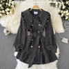 Neploe Elegance French Style Plaid Woolen Dress 2022 Autumn Winter Temperament Robe Peter Pan Collar Woman Dresses