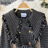 Neploe Elegance French Style Plaid Woolen Dress 2022 Autumn Winter Temperament Robe Peter Pan Collar Woman Dresses