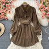 Neploe Fall 2022 Temperament Vestidos De Mujer Solid Color Fake Two-piece Belt Waist Short Robe Femme Long Sleeve Mini Dress