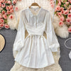 Neploe Fall 2022 Temperament Vestidos De Mujer Solid Color Fake Two-piece Belt Waist Short Robe Femme Long Sleeve Mini Dress