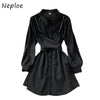 Neploe Fall 2022 Temperament Vestidos De Mujer Solid Color Fake Two-piece Belt Waist Short Robe Femme Long Sleeve Mini Dress