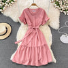 Neploe High Waist Dresses for Women Hepburn Style Ruffled Sleeve Robe Female V-neck Solid Color Vestidos De Mujer 2022