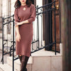 Neploe Japanese Elegant Women Robe Sweater Vestidos O Neck Hollow Out Shoulder Button Puff Sleeve Slim Solid Knitted Dress