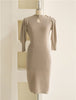 Neploe Japanese Elegant Women Robe Sweater Vestidos O Neck Hollow Out Shoulder Button Puff Sleeve Slim Solid Knitted Dress