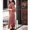 Neploe Japanese Elegant Women Robe Sweater Vestidos O Neck Hollow Out Shoulder Button Puff Sleeve Slim Solid Knitted Dress