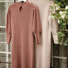 Neploe Japanese Elegant Women Robe Sweater Vestidos O Neck Hollow Out Shoulder Button Puff Sleeve Slim Solid Knitted Dress