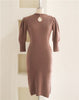 Neploe Japanese Elegant Women Robe Sweater Vestidos O Neck Hollow Out Shoulder Button Puff Sleeve Slim Solid Knitted Dress