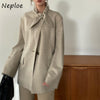 Neploe Long Sleeve Two Buttons Pockets Jackets Elarly Autumn Women Blazers Casual Tweed Simple Scarf Suit Loose Slim Coat