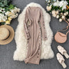 Neploe Solid Color Chic Exquisite Button Dresses Women Autumn Winter 2022 Elegant Slim Waist Vestidos O-neck Knitted Dress