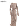 Neploe Solid Color Chic Exquisite Button Dresses Women Autumn Winter 2022 Elegant Slim Waist Vestidos O-neck Knitted Dress