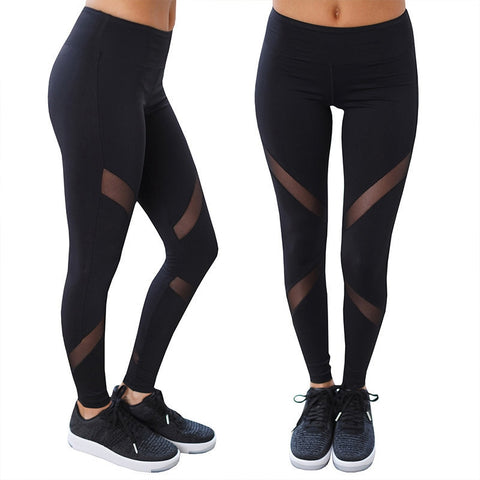 Mesh Leggings Fitness Clothing Fashion Leggings Womens Black Wide Waistband Mesh Insert Casual Leggings