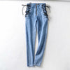 Net Red Sexy High Waist Strap Zipper Jeans Woman Spring Korean Version Of The Large Size Slim Slim Pencil Nine Points Pants