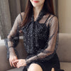 New 2022 Autumn Lace Blouses Long Sleeve Shirts Sexy Tops Korean Fashion Bright Silk Lace Bow Long Sleeve Chiffon Shirts 0791 30
