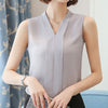 New 2022 Fashion Blouses Women Chiffon Ladies Tops V Neck Female Sleeveless Shirt Solid Blusas Femininas White Shirts S-2XL E264