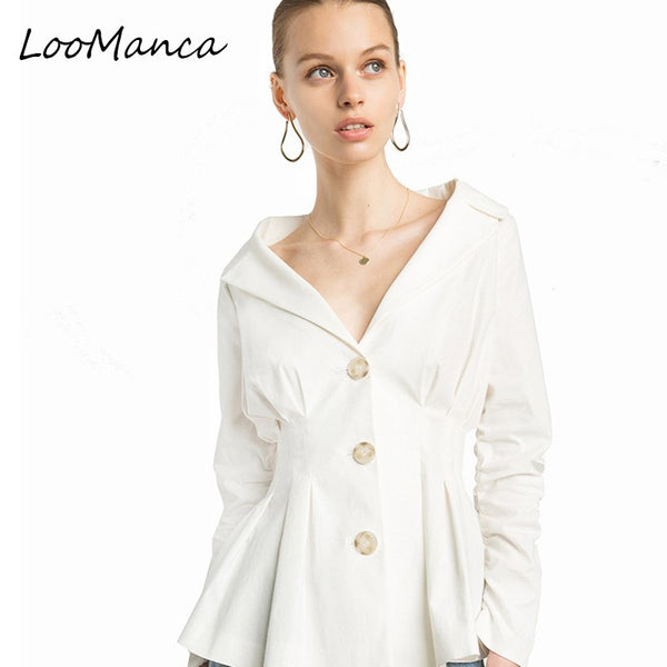 New 2022 Long Sleeve Women blazer and Jacket White V-Neck Ladies Blaser Style Jaquetas Feminino Slim Fashion Coat Female