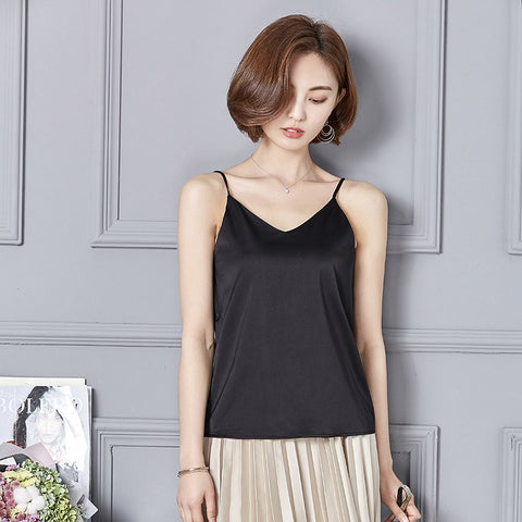 New 2022 Sexy Tank Top Women Silk Camis Fashion V-Neck Sleeveless Shirt Solid Color Women Camisole Backless Summer Female Tops